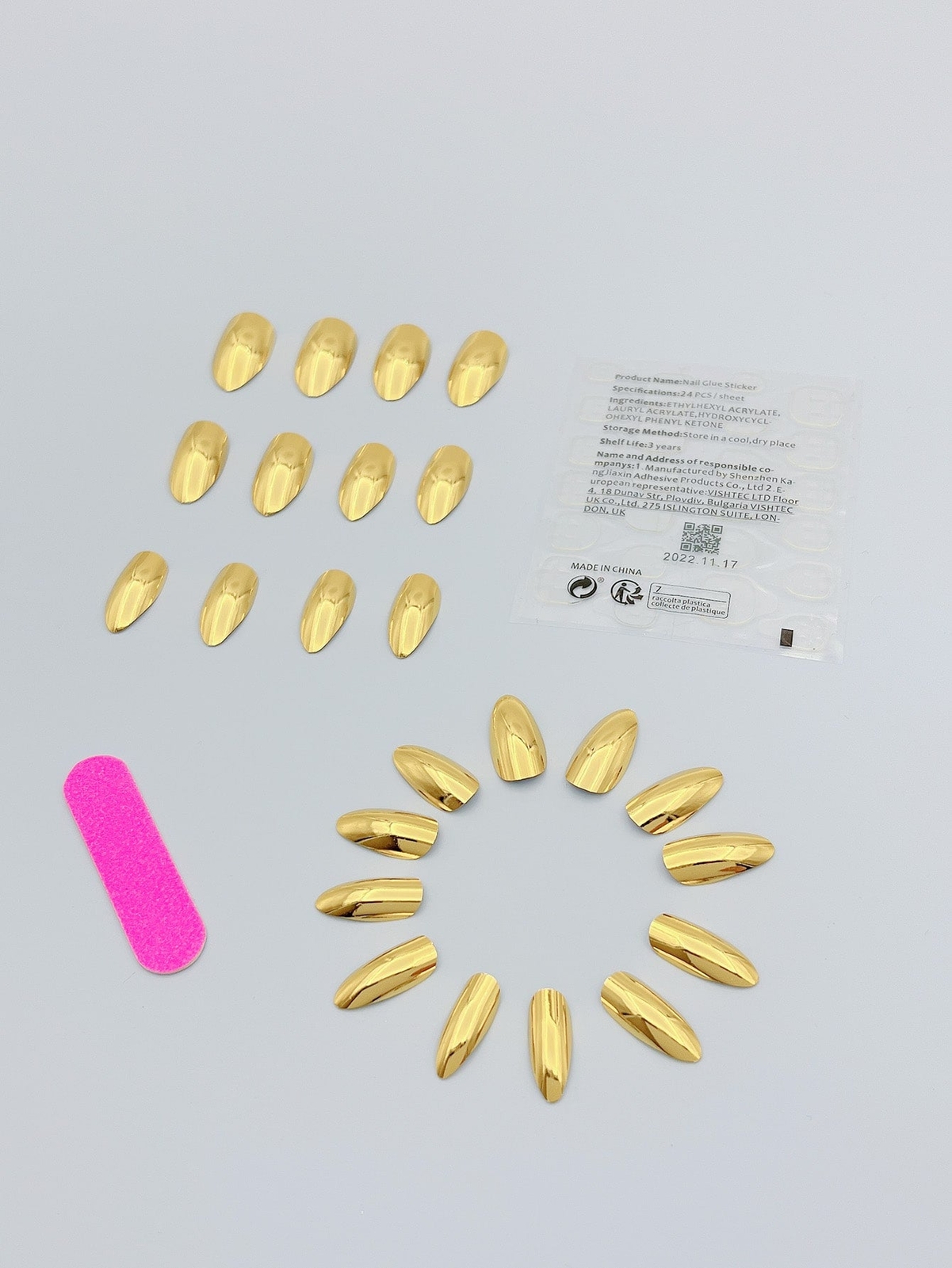24pcs Almond Gold Solid Mirror Fake Nail False Nails Press On Nails Glue On