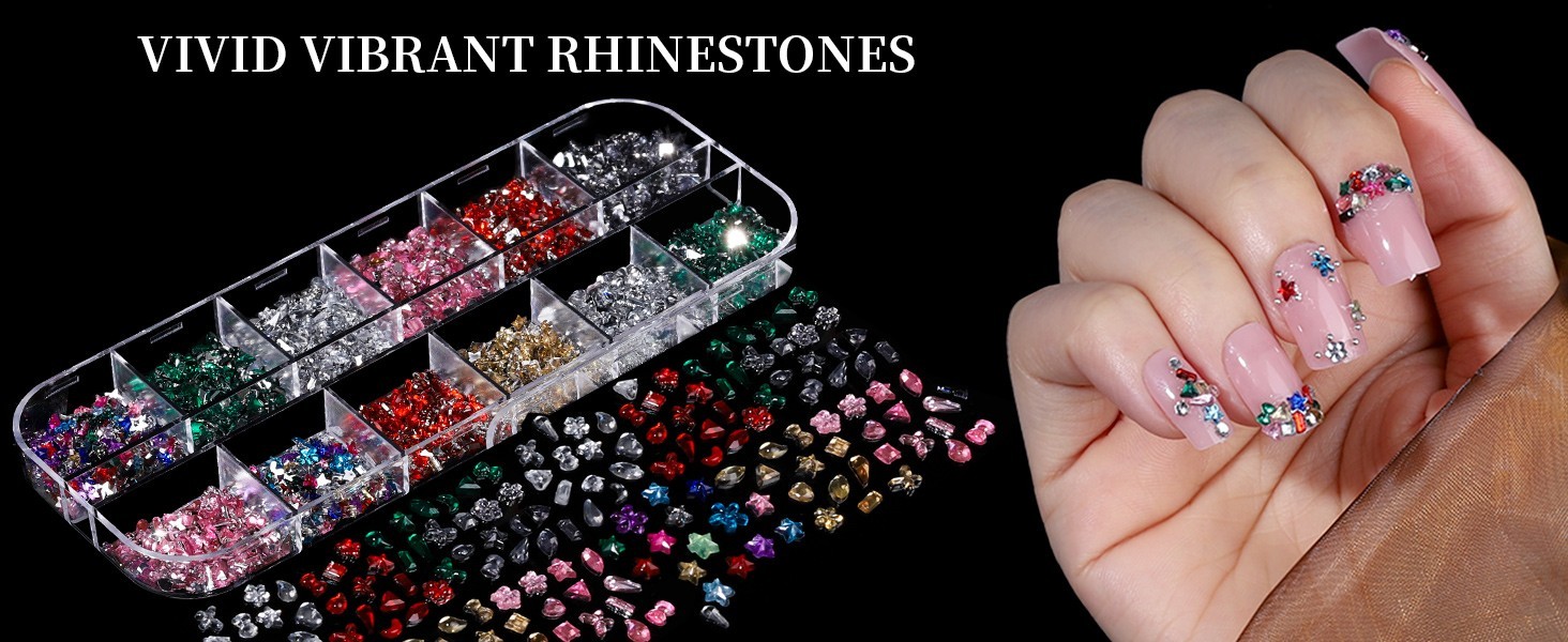 Nail Charms, Nail Rhinestones Kit with 8 Boxes of Nail Gems Multi Shape