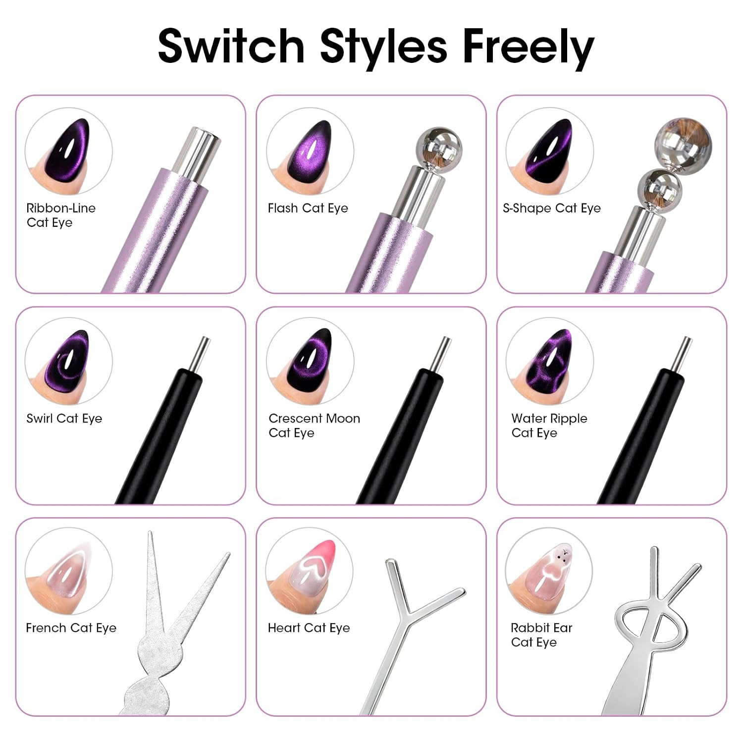 Cat Eye Magnet, Double-Ended Nail Magnet Tool Kit for Gel Polish | Complete Set