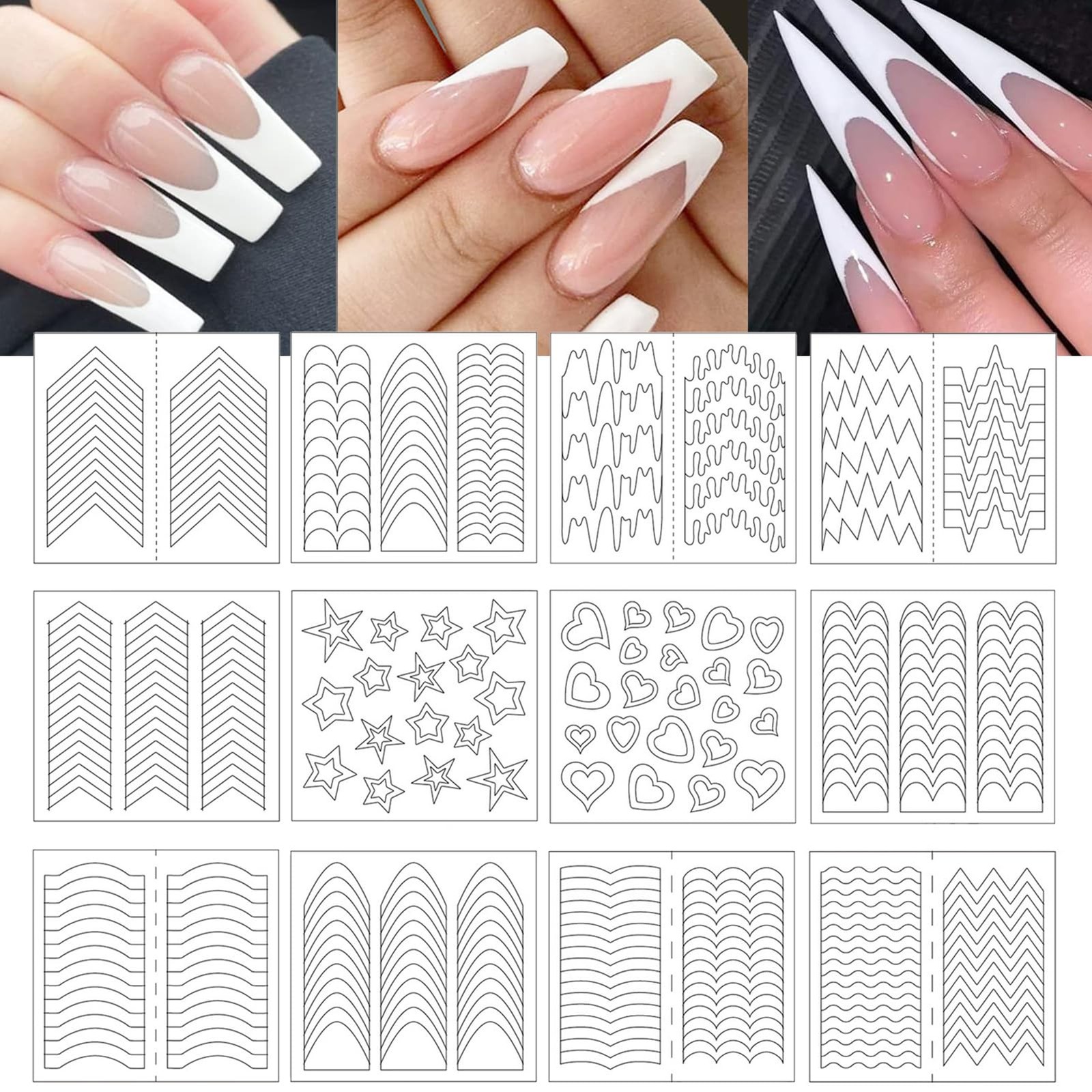 36 Sheets 1158 Pieces French Tip Nail Guides 17 Styles Nail Design Stickers S…