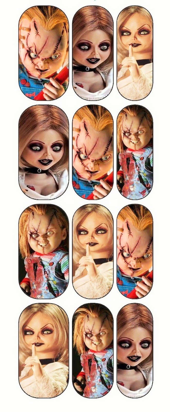 Bride Of Chucky Scary movie Halloween Nail Art decals Waterslide Nail Stickers