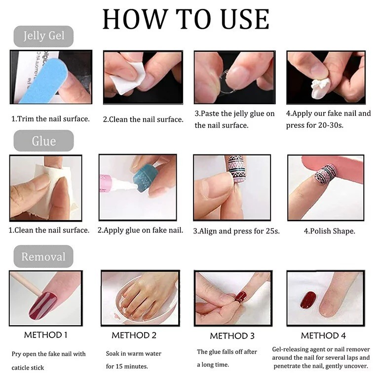 24 pc Nude Elegance Geometric Glitter Press-On Nails Glue Set Glue Included
