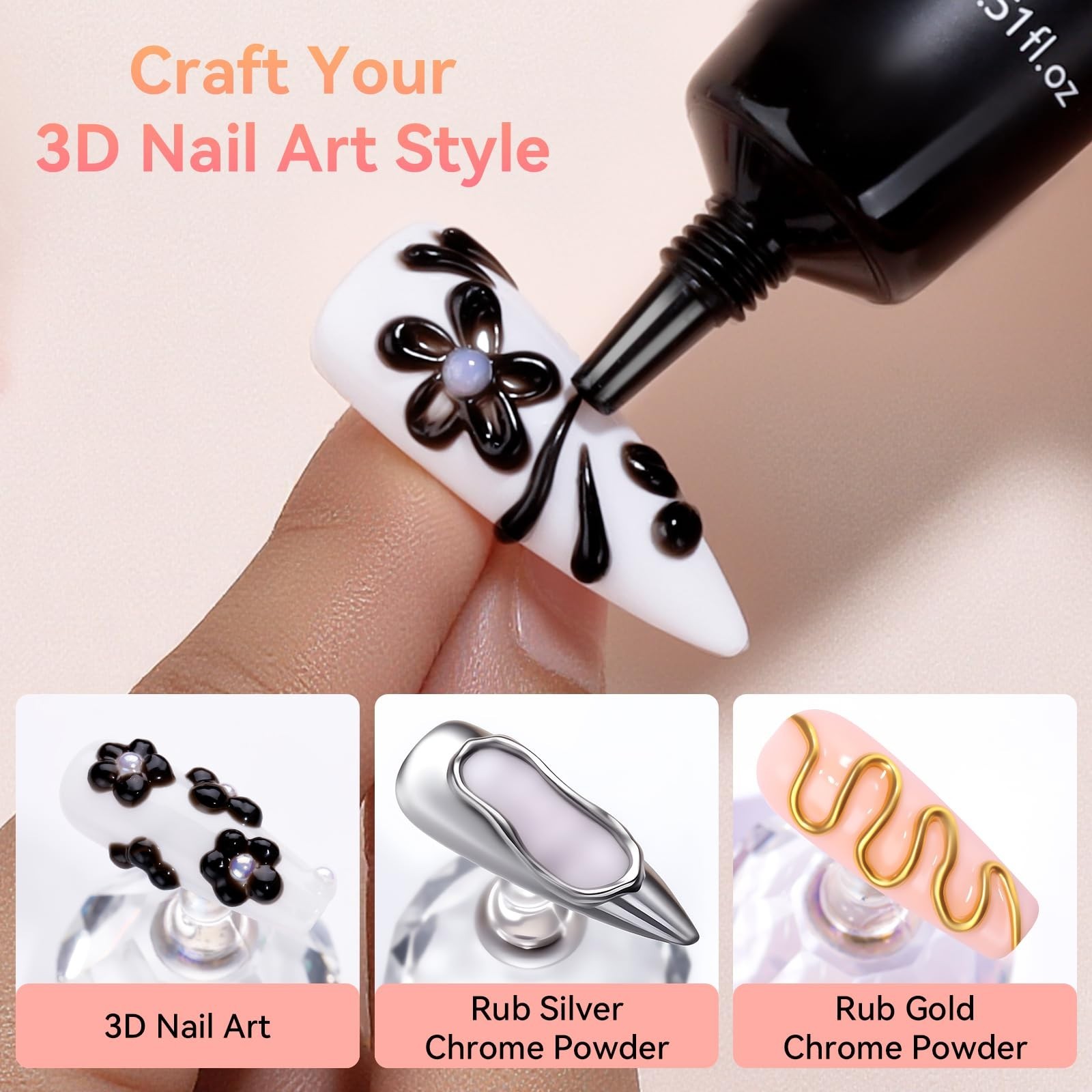 3D Gel Nail Art Sculpting Glue – 15g No Wipe Molding Gel for Rhinestone Decor