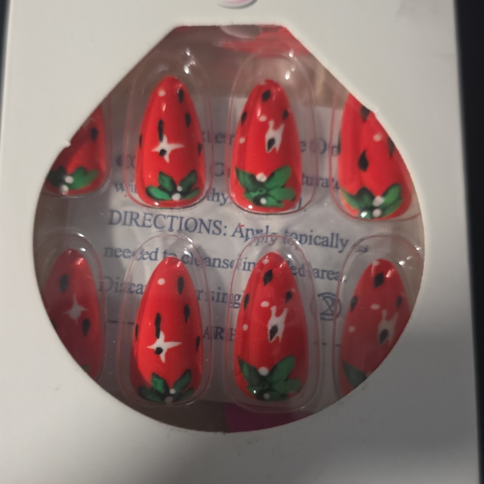 Press-On Nails Almond Red Fruit Theme Pre-Designed Nail Art Set