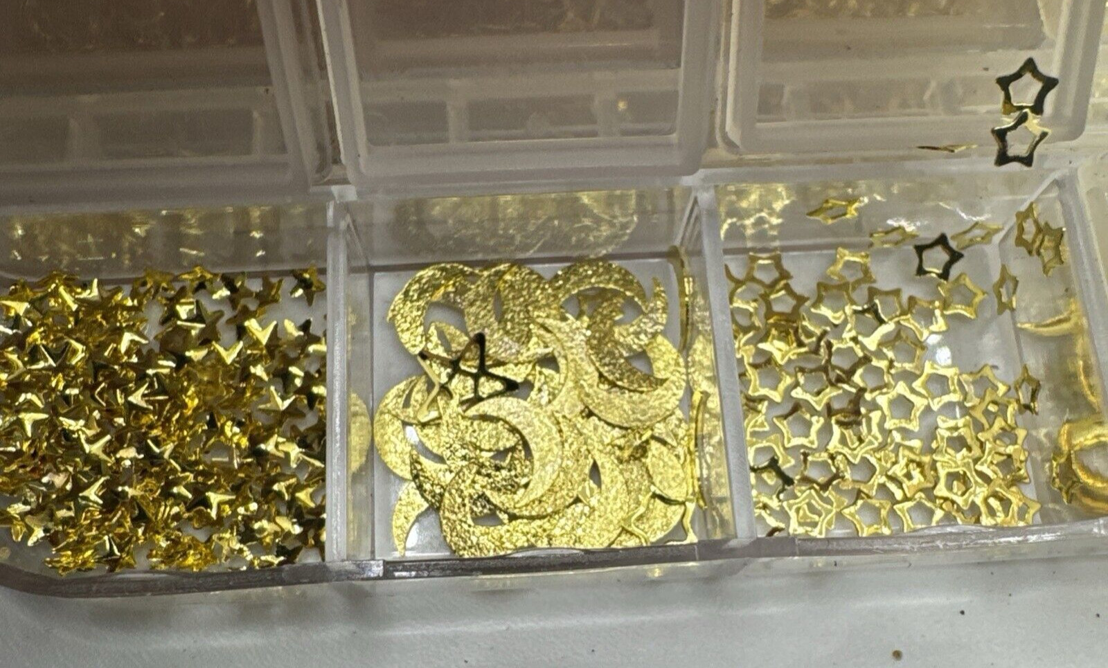Mix Size Nail Art Gold, Silver stars hearts Glitter Foil, Crystal Gems Decor