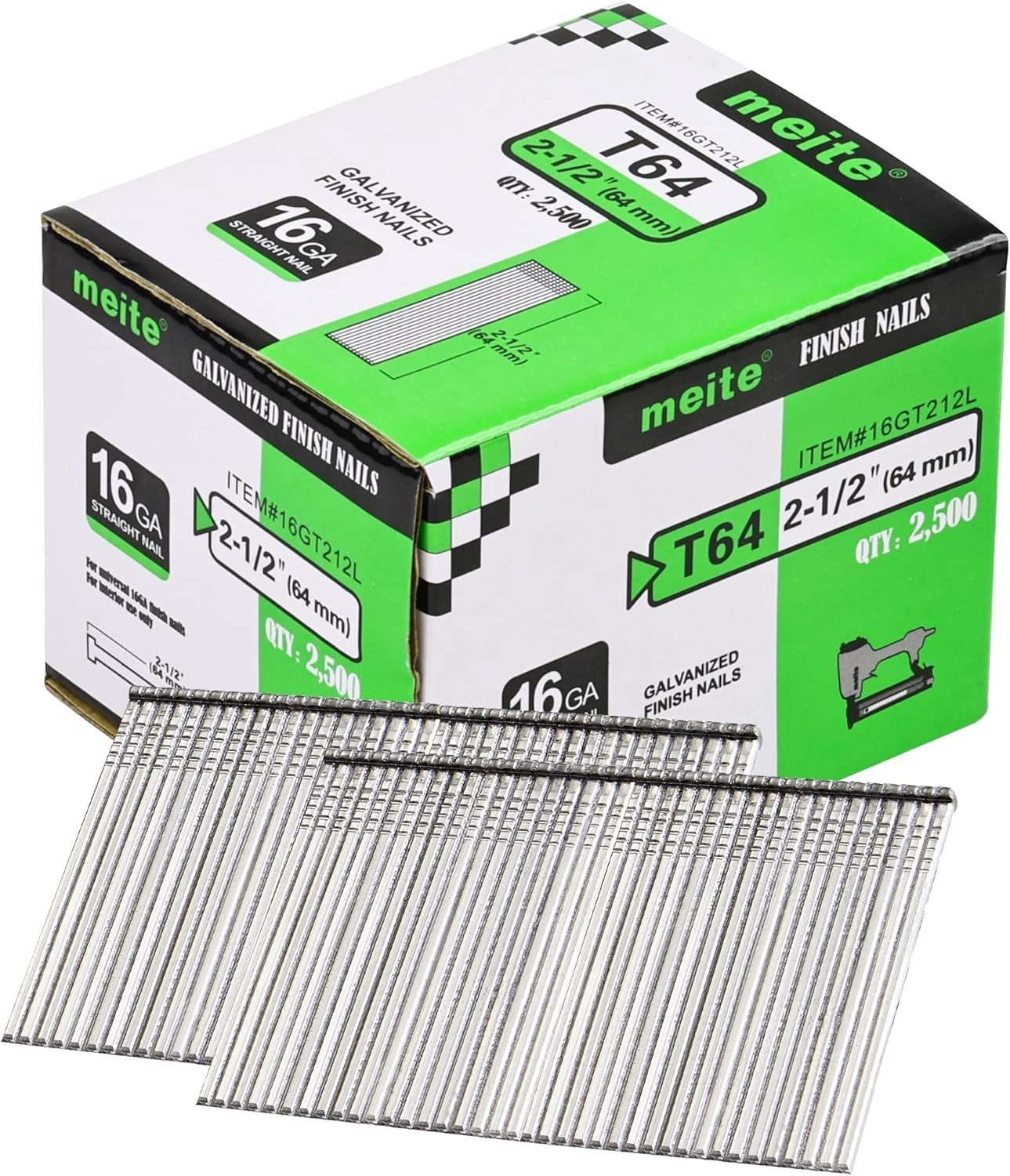 Durable 2-1/2 Inch Galvanized 16 Gauge Straight Finish Nails, Box of 2500 PCS