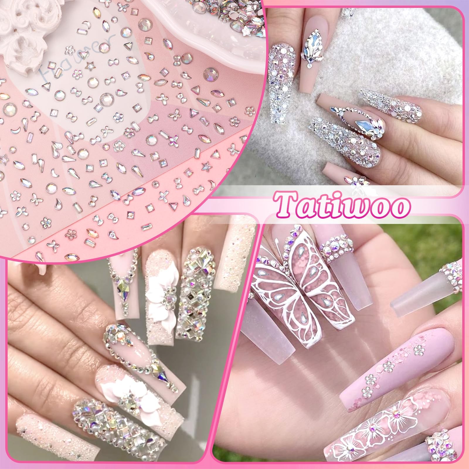 3000 Pcs Mini Rhinestones for Nail Art, Multi Shapes Crystal Flatback Nail Ge…