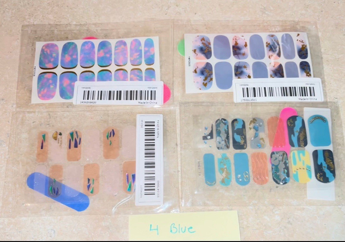 4 Blue High Quality Nail Wraps, Nail Stickers