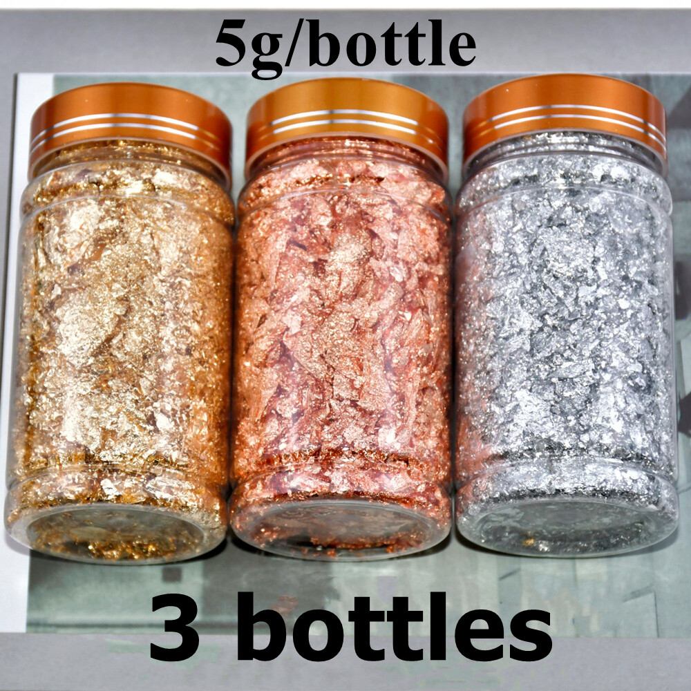 3x 5g Nail Art Foil Leaf Gold Silver Copper Flakes Chunky Glitter Manicure Decor