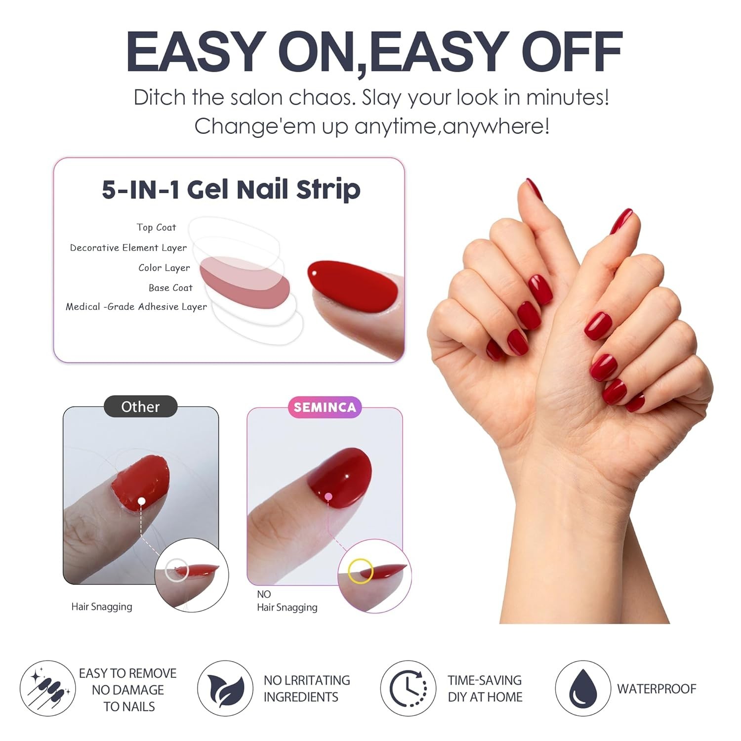 SEMINCA Semi Cured Gel Nail Strips-Natural Nude Shades Press On Nails,Easy Grip