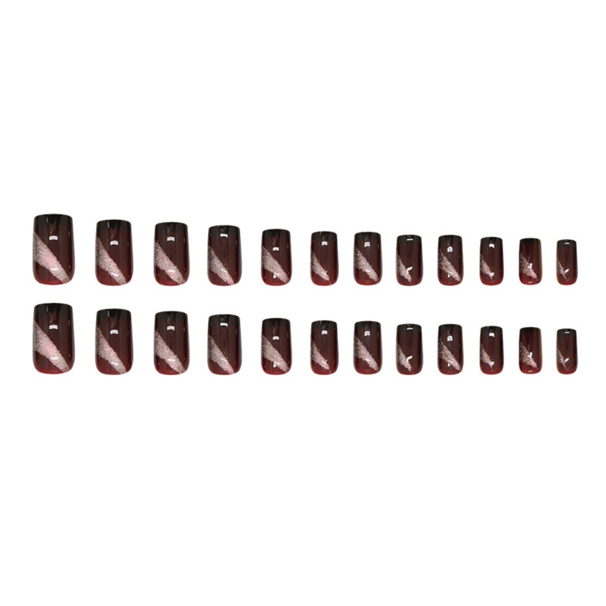 48pcs Short Square Press on Nails, Wine Red Cat Eye Solid High End Gloss Nails