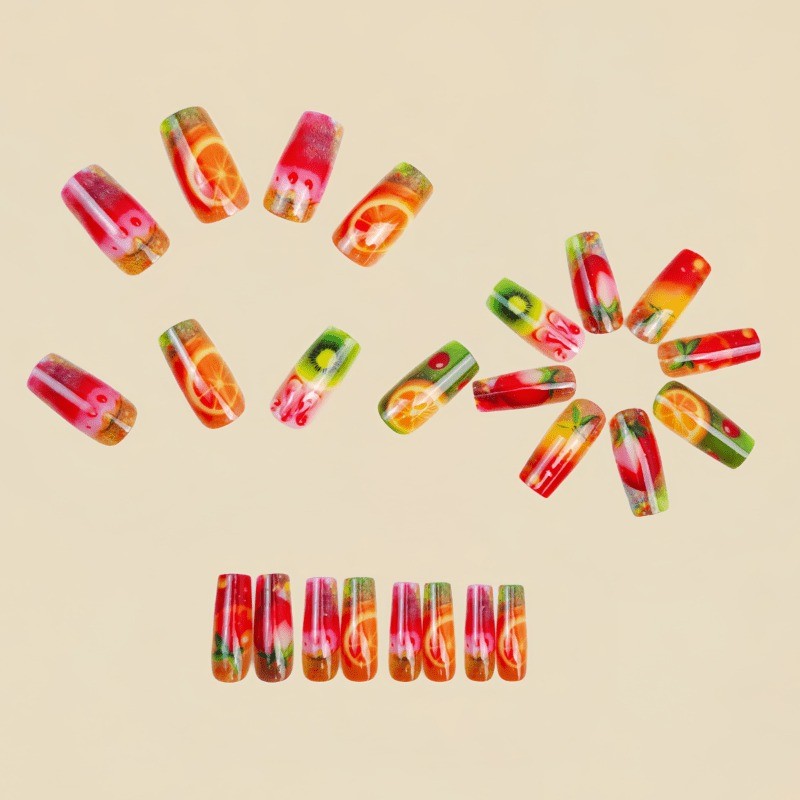 48 pcs of fresh fruit transparent fake nails – removable nails, daily nail art