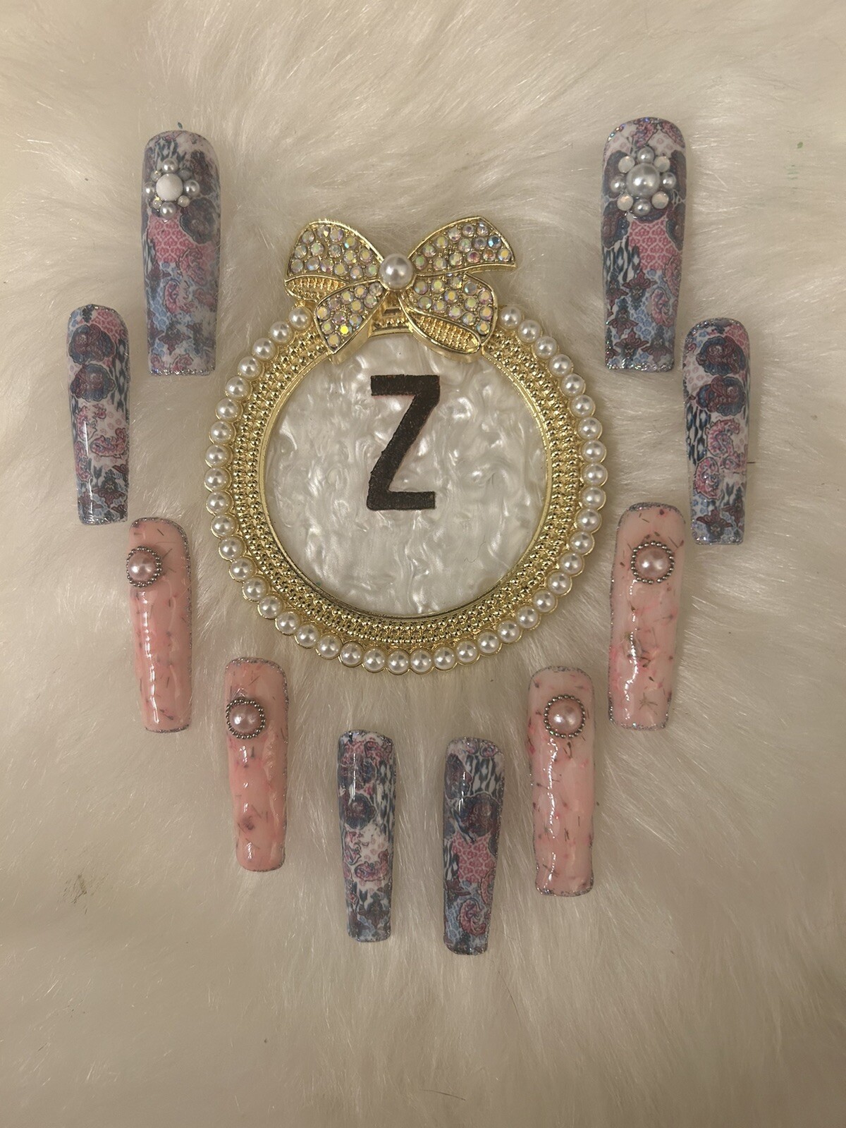 Z NAILZ! Gorgeous 10 Pc.Handcrafted 2XL Square Pink/Blue Textured Press On Nails