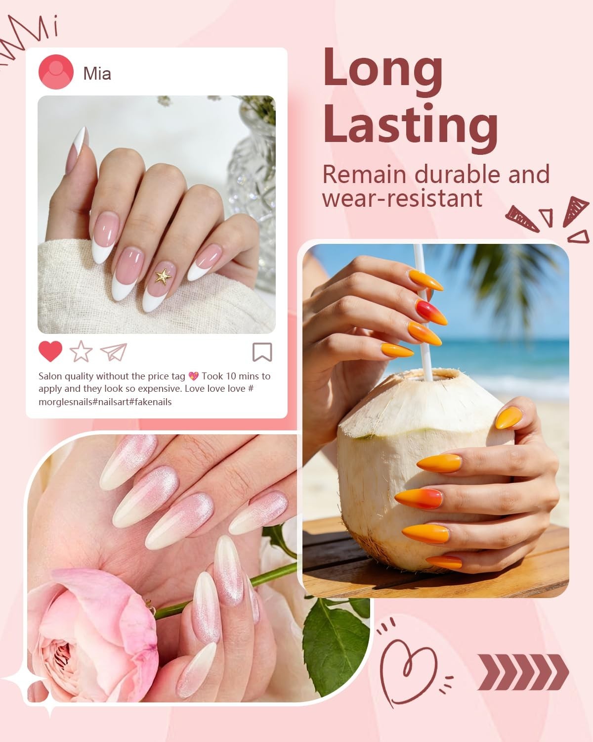 480Pcs Clear Almond Fake Nail Tips Kit Full Cover | ABS Nail Kit, 12 Sizes 0-…
