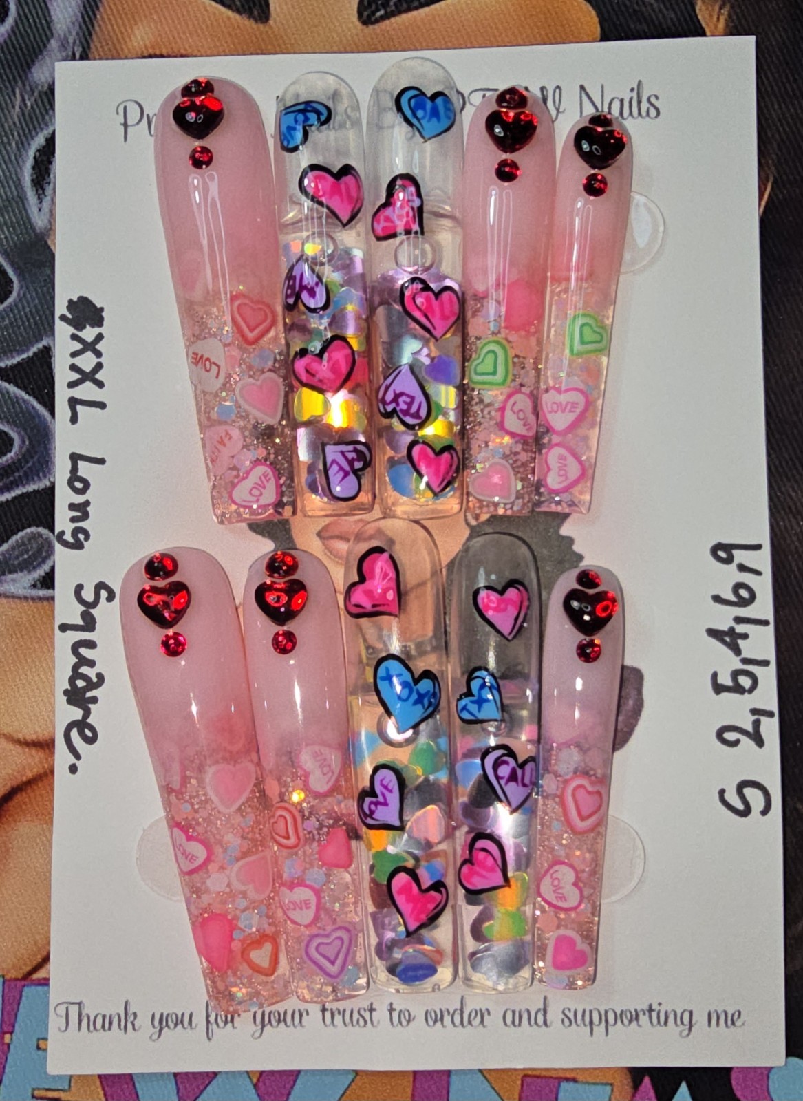 Handmade Gel Press On Nails,Aquarium Nails Small Size 2,5,4,6,9 XXL Long Square