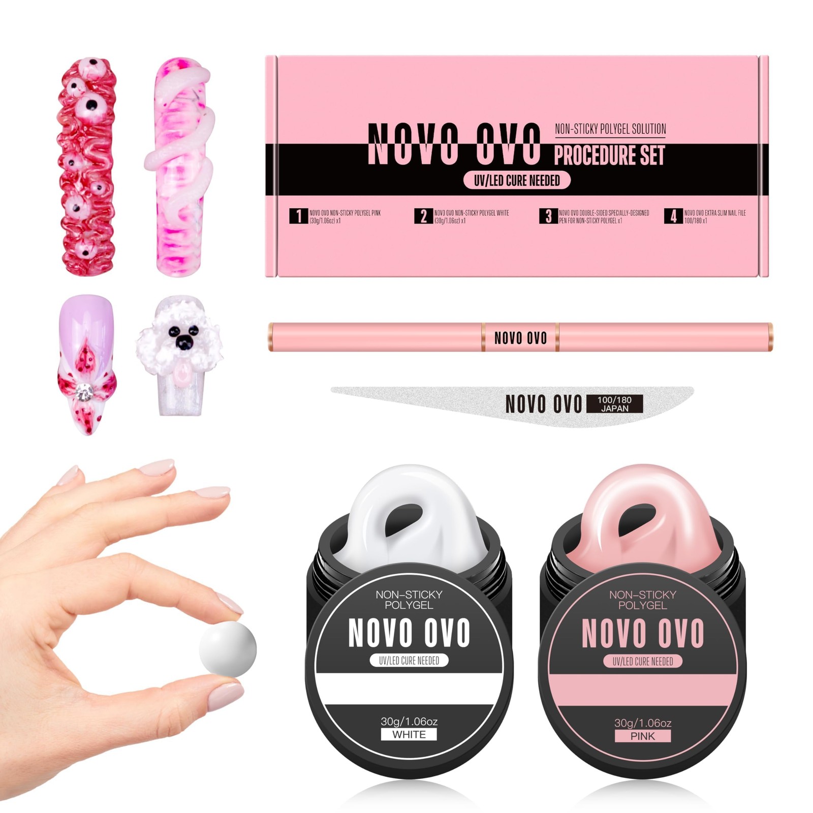 Upgraded NON-STICKY Polygel Solution Procedure Set, White and Pink non-sticky…