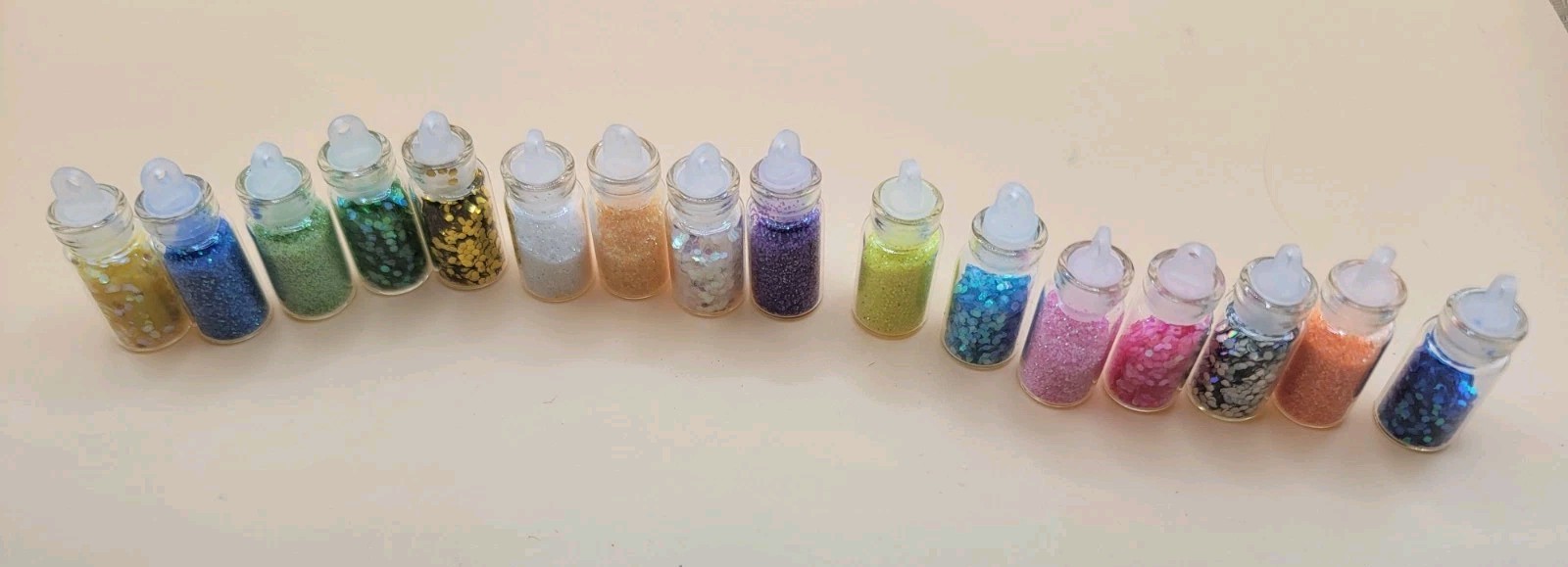 16 Bottles Mini Glitter Glass Vial Charm Nail Art Caviar Microbeads Set Crafts