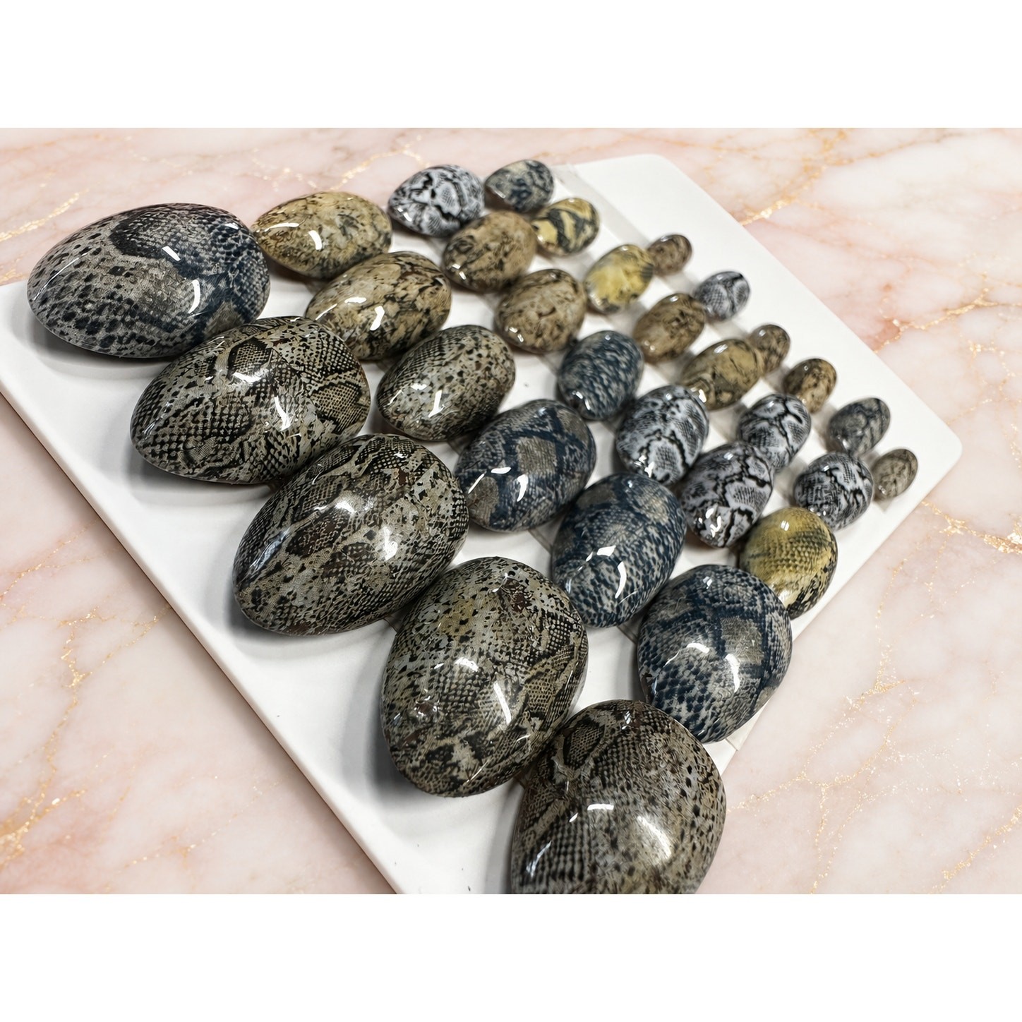 Handmade Snakeskin High Apex Almond Press On Nails 30 Piece Reusable Set