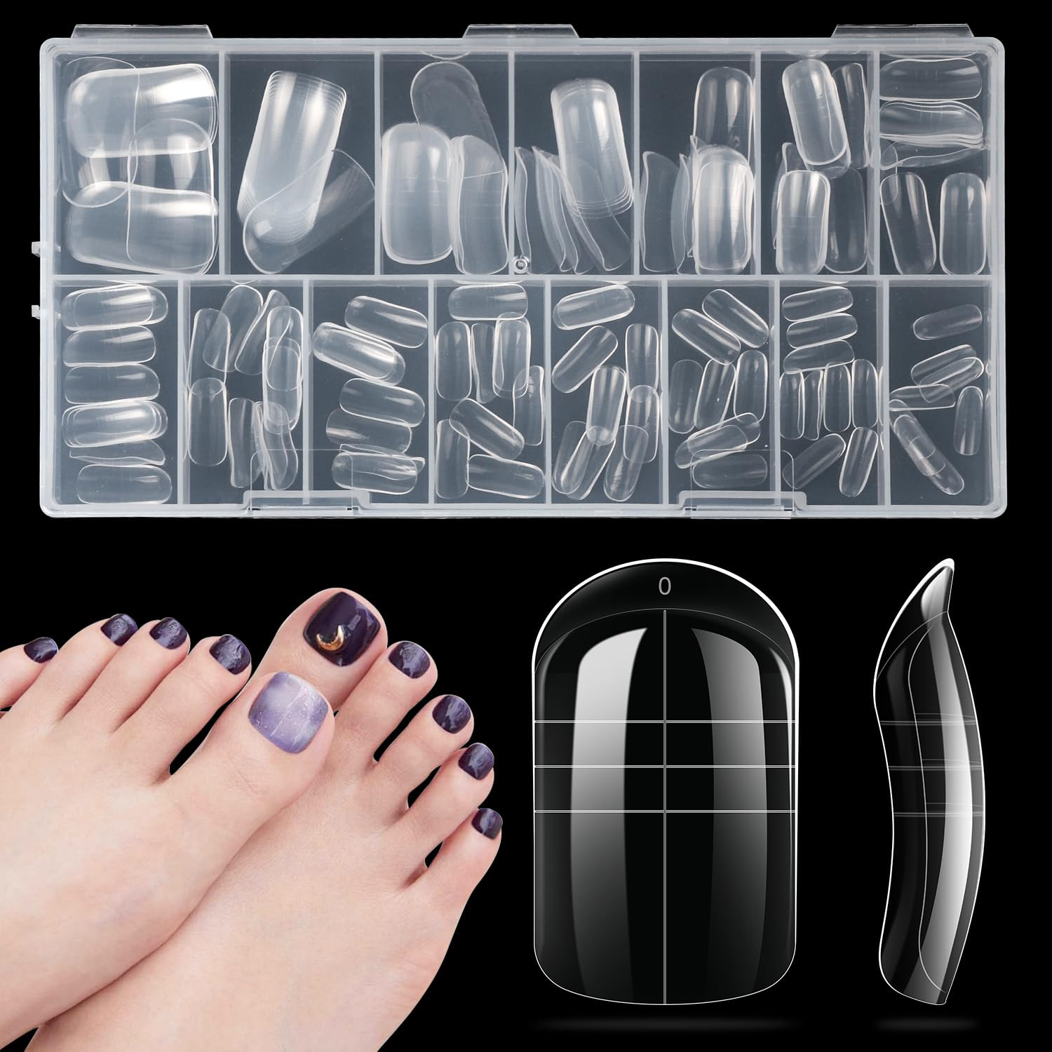 150Pcs Dual Toe Forms Poly Gel Nail Extensions Reusable Builder Toenail Molds