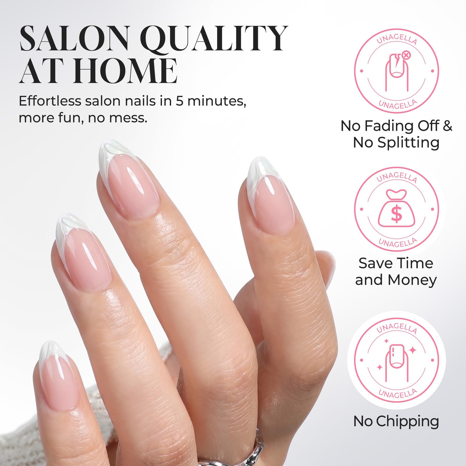 UNA GELLA Press on Nails French Tips, 32Pcs 16 Sizes 3D Nude Pink Almond Soft…