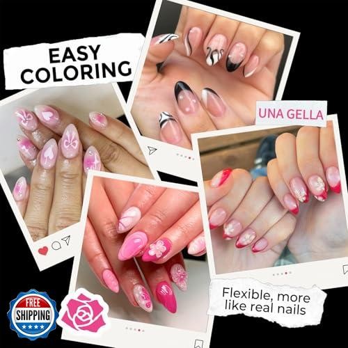 UNA GELLA Short Almond Fake Nails 216pcs Pre-shape Gel Acrylic Nail Tips for