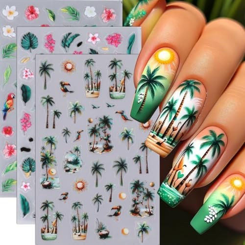 Summer Nail Stickers Flower Palm Tree Nail Art Stickers Spring 3D Style 8