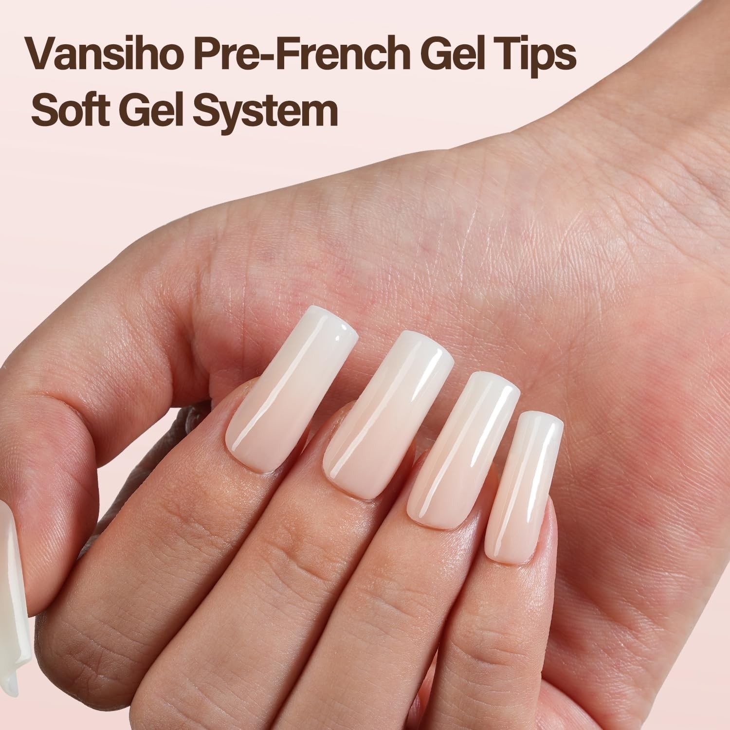 Ombre Gel Nail Tips, 150Pcs Peach Gradient Long Square Press on Nails, Soft G…