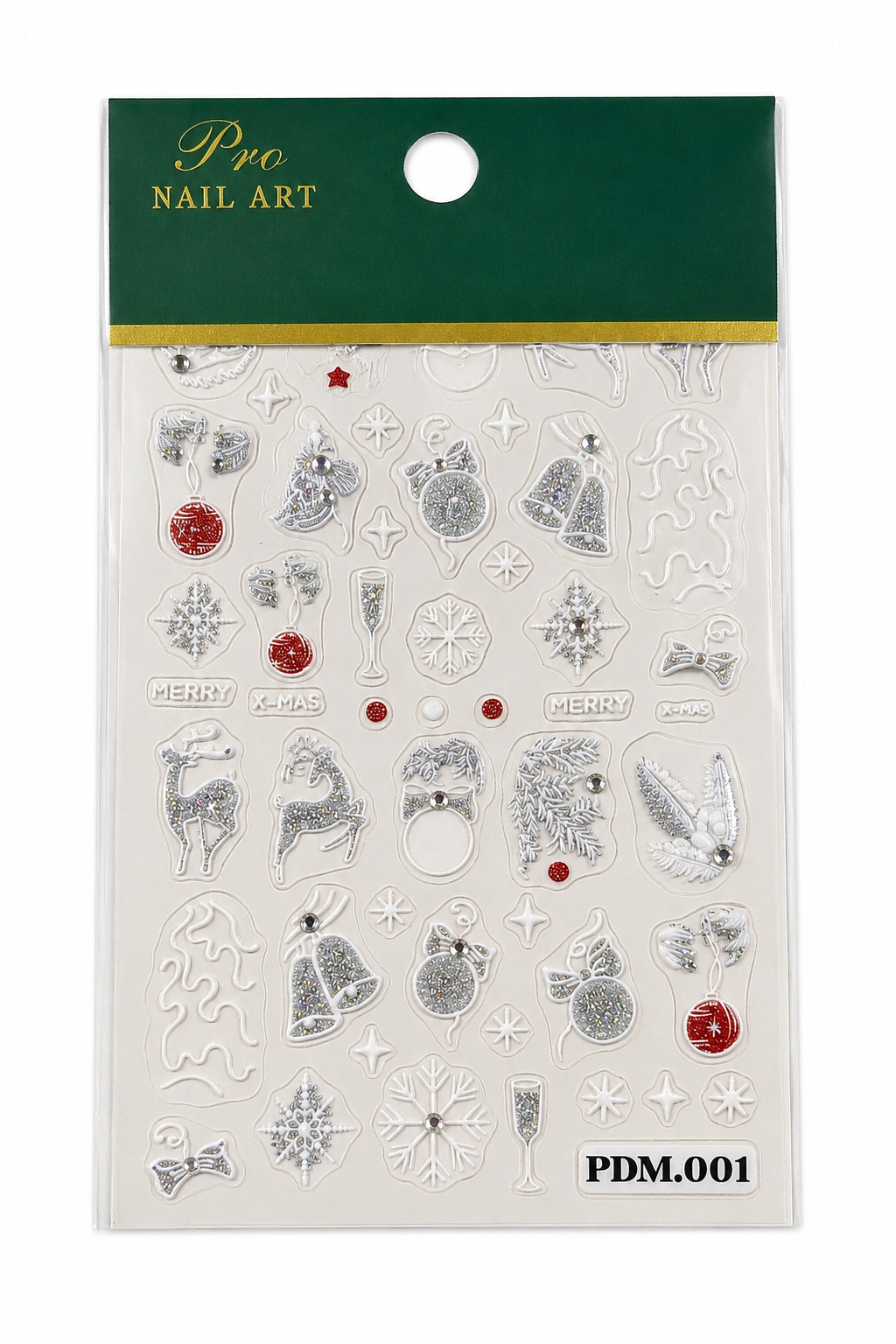 Christmas 3D Nail Art Stickers PDM001 Reindeer Bells Snowflakes Self Adhesive