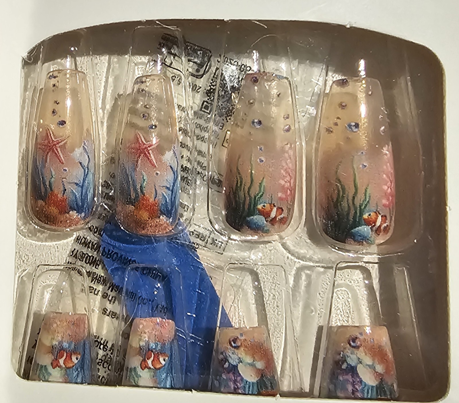 Press-On Nails Blue Clown Fish Medium/Long Coffin Shaped Squared Finish