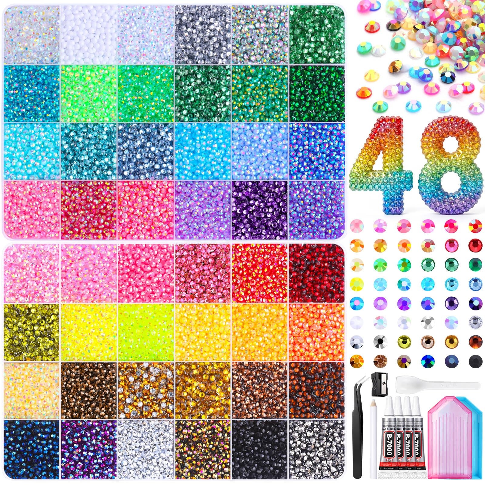 48000Pcs Resin Jelly Rhinestones for Bedazzling, 48 Colors 3mm Colorful Flatb…