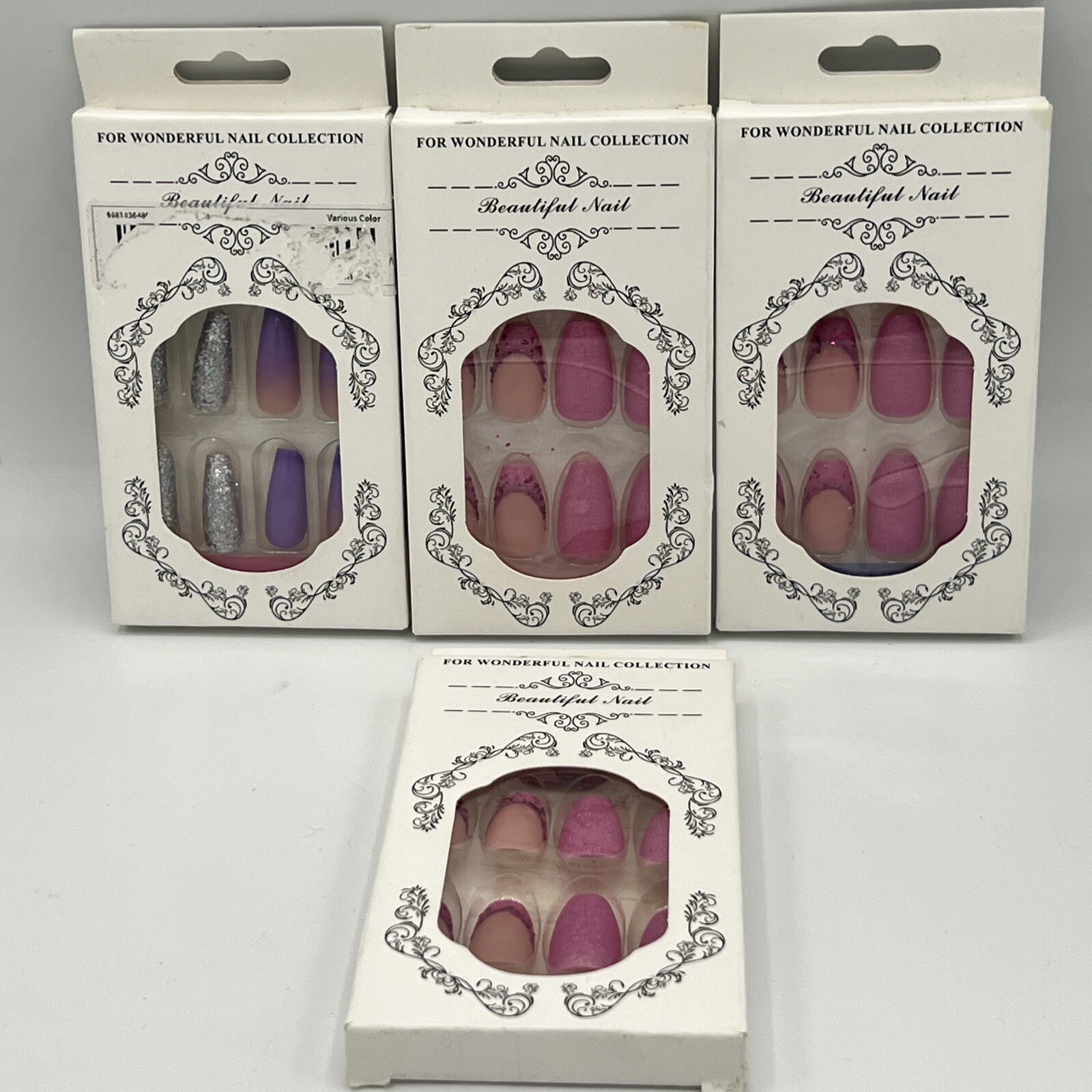 Beautiful Nail Press On Matte Nails New Lot Of 4 Coffin Round Multi Colors
