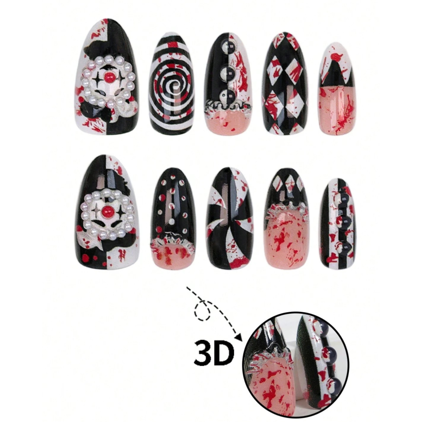 10pcs Halloween Press On Nails For Women & Girls 3D Nail Extenders Haloween Gift
