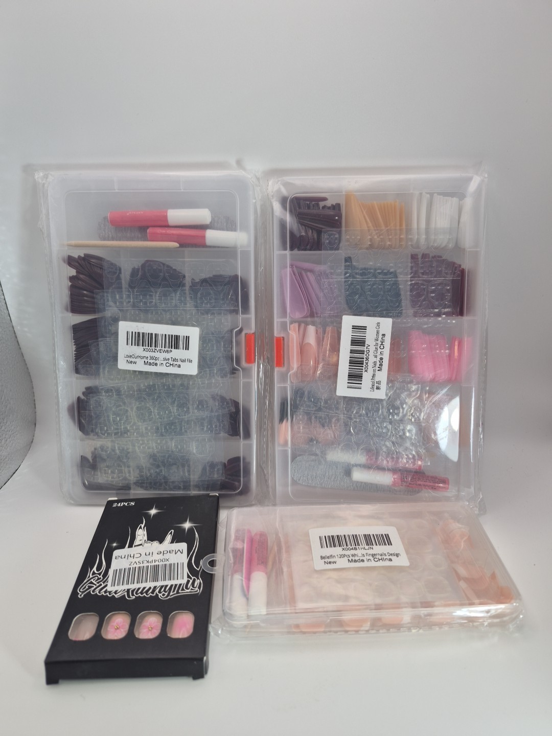 4 Sets Press On Nails Multiple Sizes Colors Glue Adhesive Tabs French Coffin