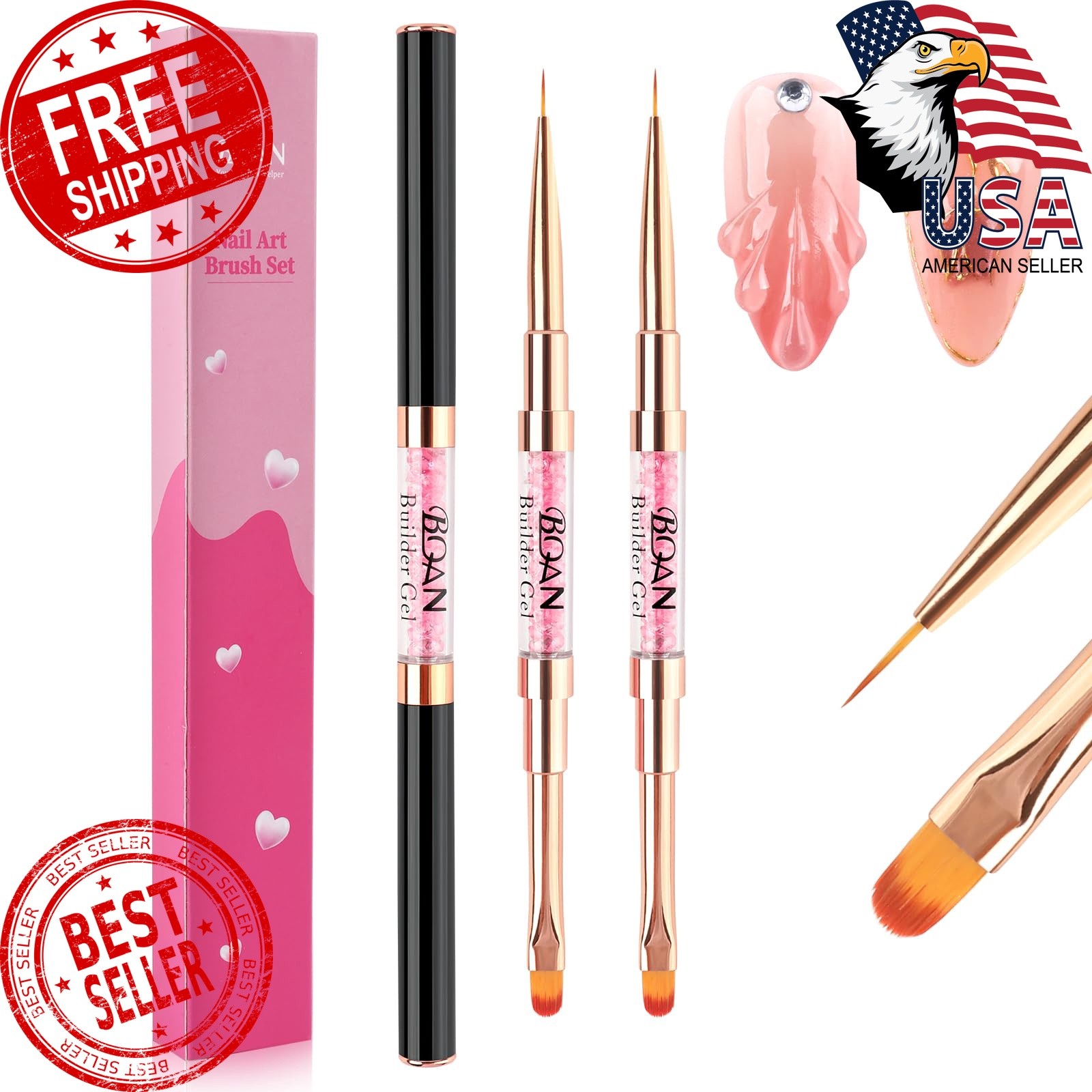 BQAN Nail Art Brush 7mm Liner 8# Oval Builder Gel
