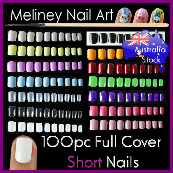 100pc Short Nails Full Cover Tips Manicure Cute Coloured False Art Artificial