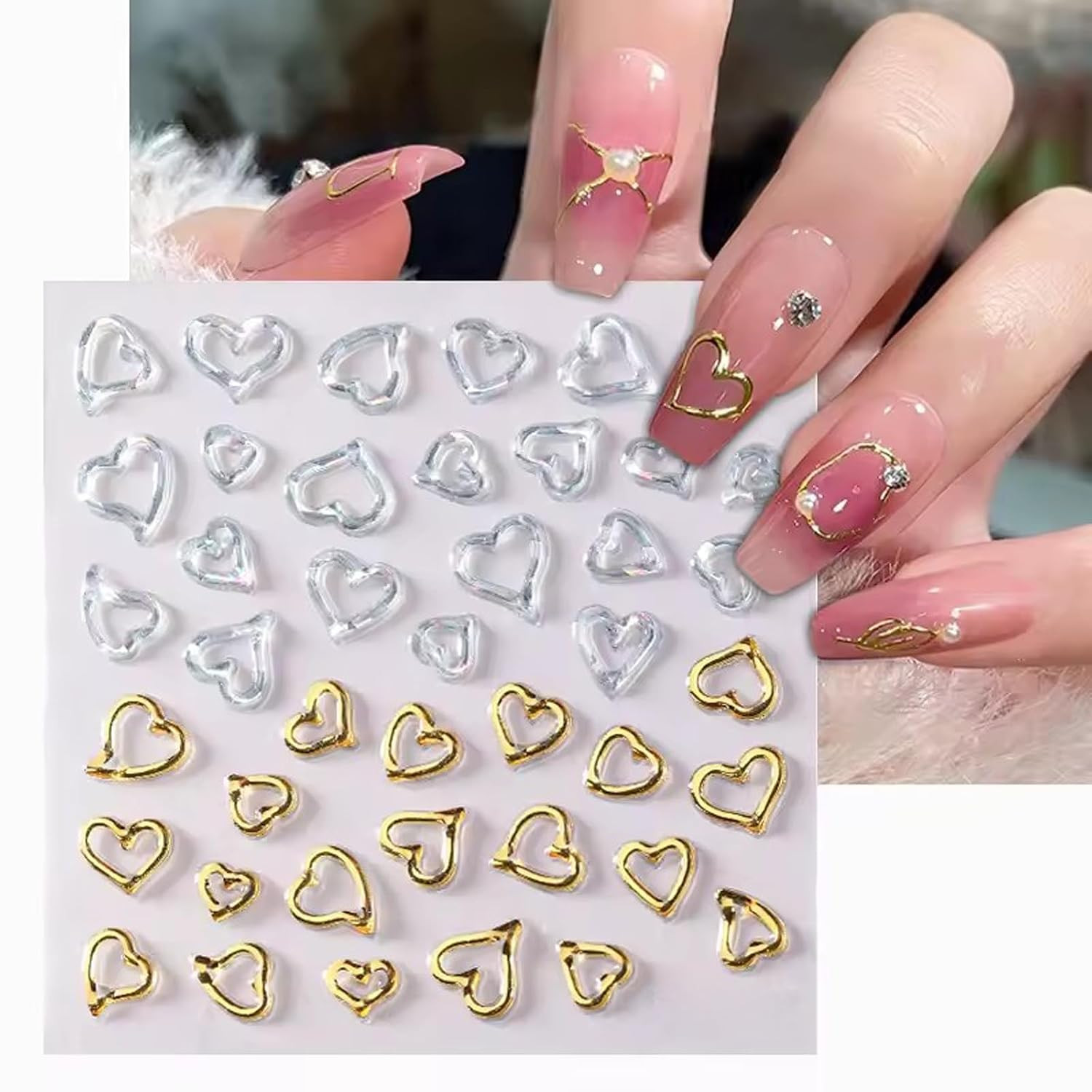 6 Sheets 5D Gold Embossed Nail Art Stickers Gem Crystal Irregular Geometric Fram