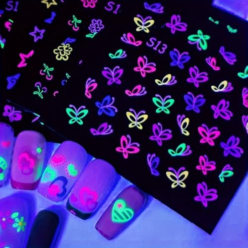 30 Sheets Fluorescent Daisy Nail Art Sticker 3D Colorful Fruit Self- Red Heart