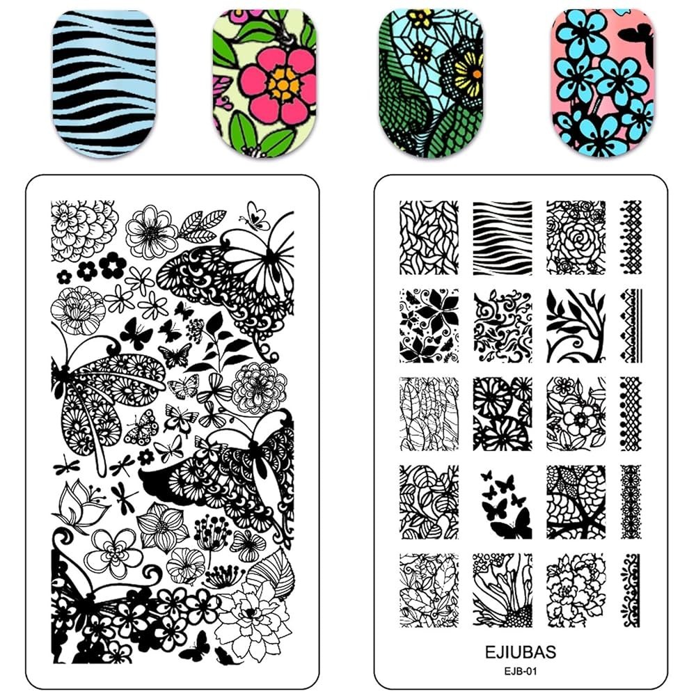 Ejiubas Double Sided Butterfly Wings Floral Leaf Nail Art Stamping Plate EJB-01