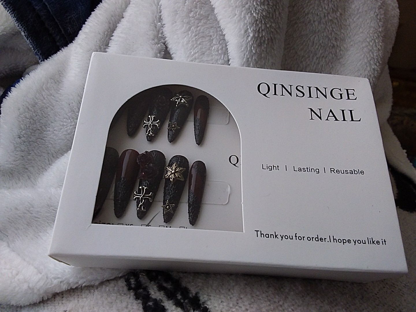 Qinsinge Dark Witch Press On Nails Witha Black Gothic Design And 3D Charms