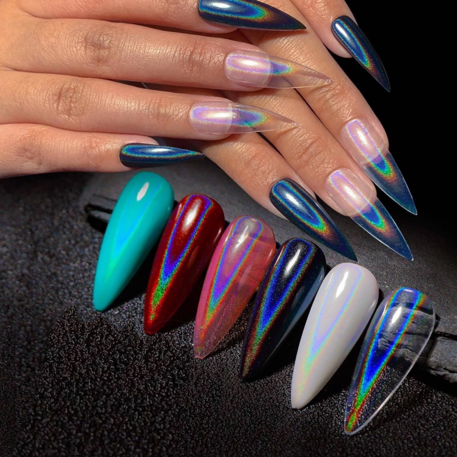 White Holographic Nail Chrome Powder Transparent Effect Clear Unicorn Rainbow