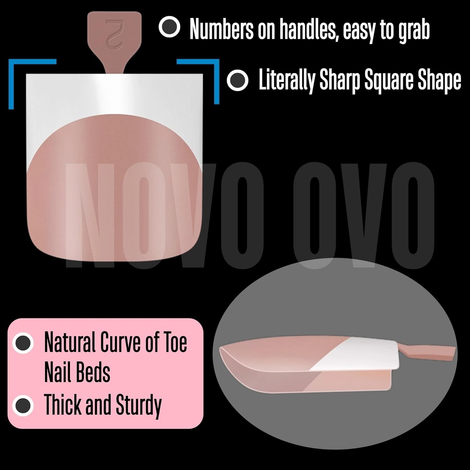 French Tip Toe Nail Tips Sharp Square tip Brown Pink