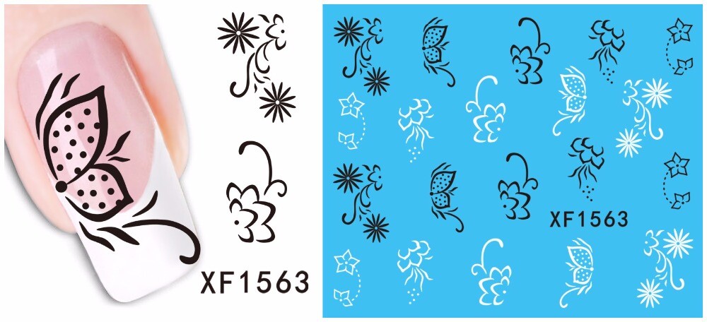 Nail Art Water Transfer Sticker Decal Stickers Pretty Flowers Black XF1563