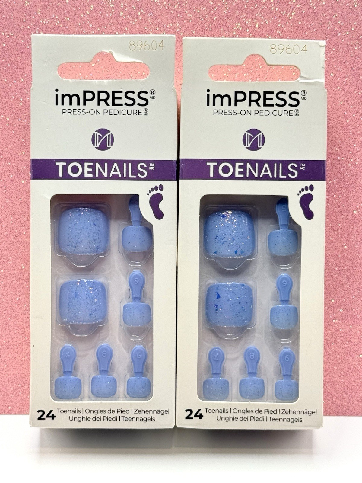 Kiss ImPRESS Press-On Pedicure Toe Nails Blue Glitter 89604 (Lot Of 2)