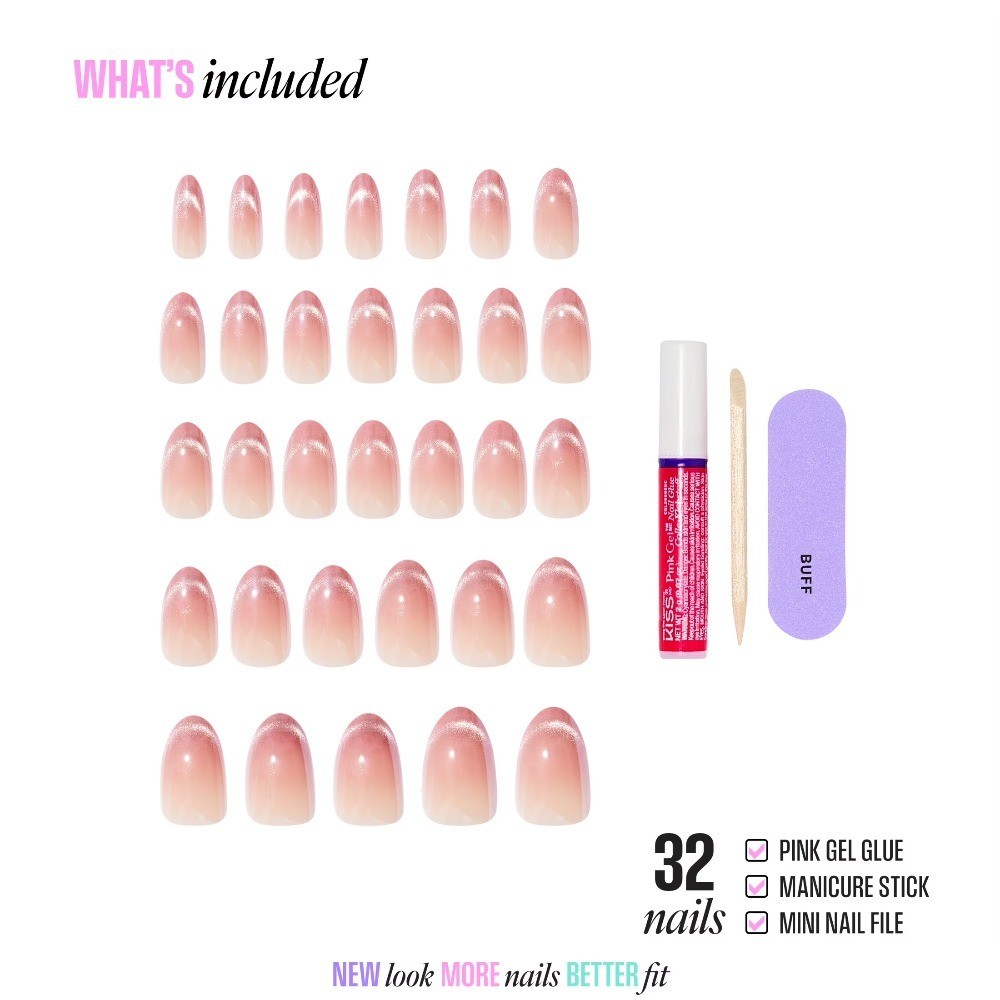 Glam Embellished Press On Nails Almond, ‘Stardust Wonder’, Pink, Medium, 32
