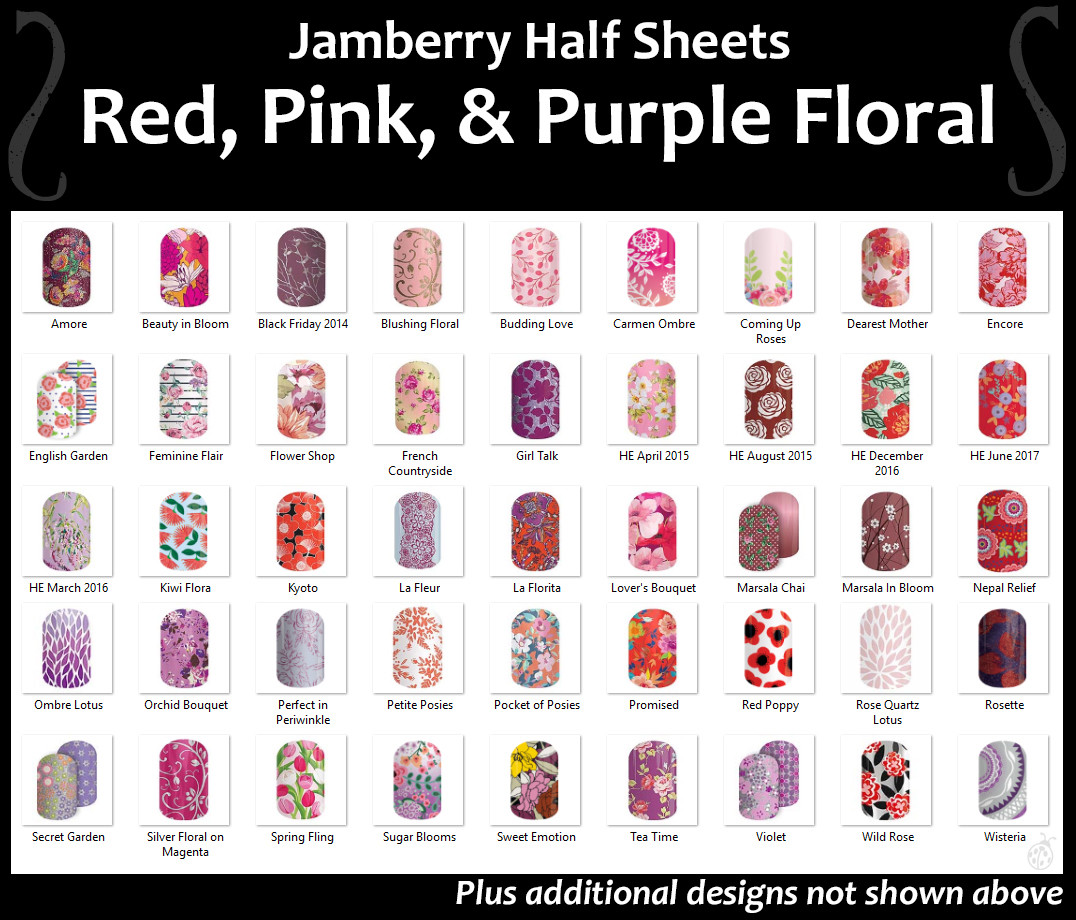 Jamberry RED PINK & PURPLE FLORAL Nail Wraps ~ Half Sheet ~ FREE SHIPPING