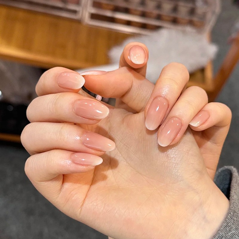 24Pcs Short Oval Blush Pink Press on Nails Simple Design Acrylic Full Cover Tips