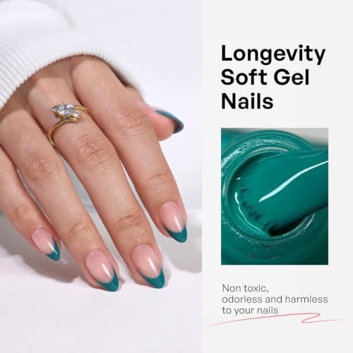 32Pcs Press On Nails Soft Gel Fake Nail – Short Almond, Teal Blue – 4-Teal Blue
