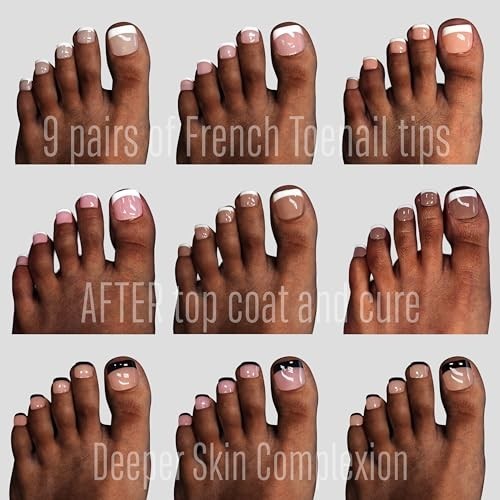 Toe Nail Press On Kit 270 Pcs – French Tip Acrylic Soft Gel Toes, 9 Colors Matte