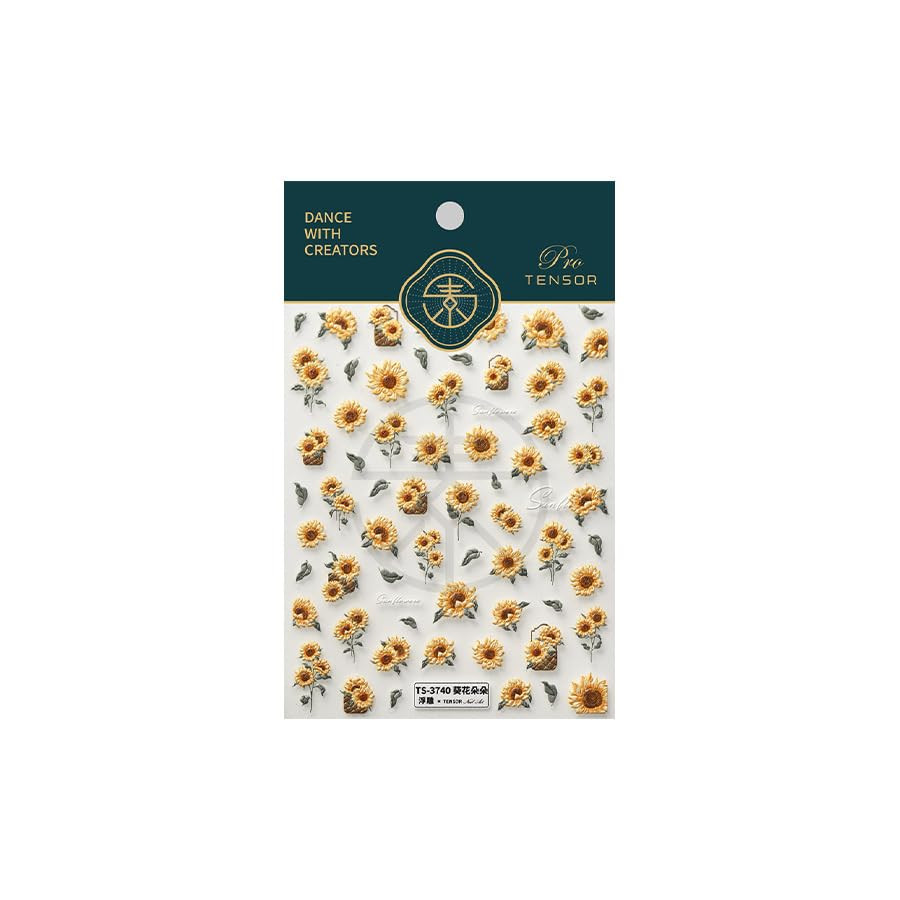 Flower Nail Art Stickers 5D Embossed Sunflower Nails Sticker for Nail Art Self-A
