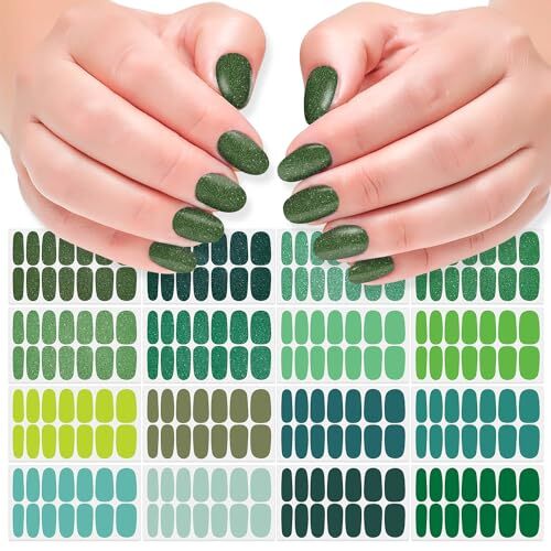 16 Sheets Green Nail Wraps for Women Full Nail Polish Stickers Fresh Color